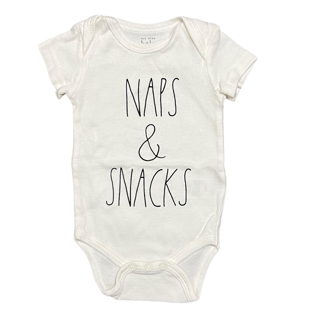 Rae Dunn Baby Short Sleeve Onesie Naps & Snacks Size 3 - 6 Months